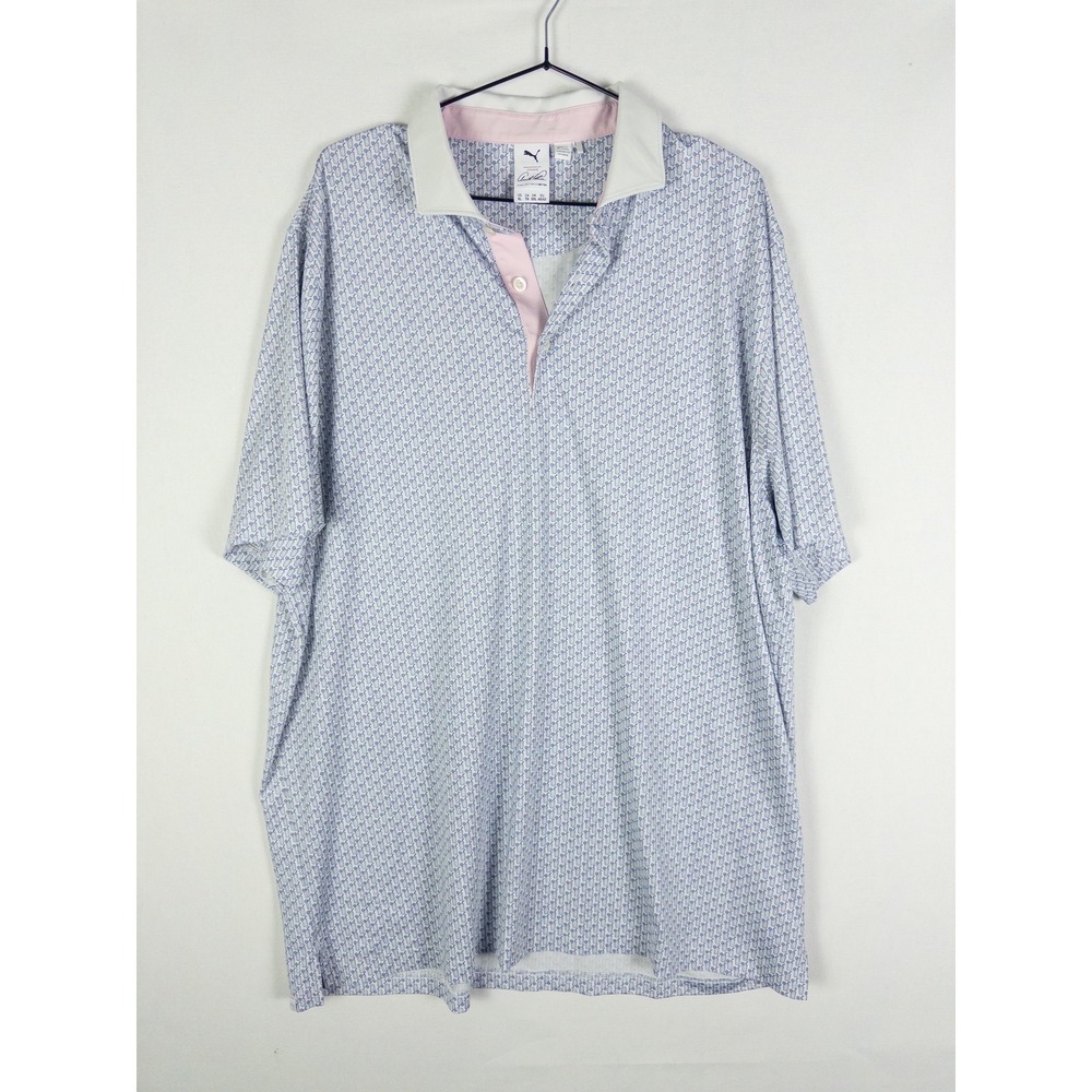 Puma Arnold Palmer Golf Polo Shirt Mens XL Blue Pink Arnold Palmer Drink Print C
